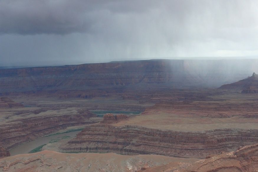 View of the rain showers from Dead Horse Point