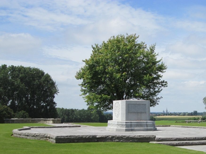 The Canadian Hill 62 memorial (the spires of Ypres can be seen in the background)